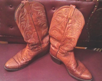 70s Dan Post Lizard/Leather Cowboy Boots Women's 10.0 Mens 8.0 Sold As Is