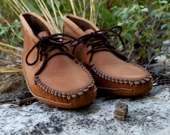 Men's Saddle Tan Leather Batwing Moccasin