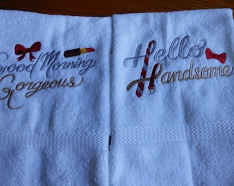 His and Hers Hand/Face Towels Handsome/Gorgeous set -Set of 2