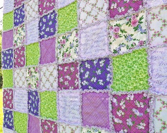 Lap Rag Quilt - Lap Quilt - Inspirational Words - Purple and Green Quilt - Purple Flowers and Polka Dots - Gift for Her - Mother's Day