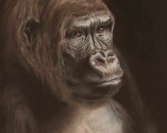 Original 30cm x 40cm Pastel Painting of Gorilla "Primal"