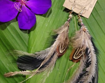 Earthy Feather and Laboradorite Earrings