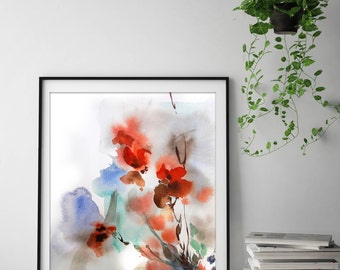 Abstract botanical art print, abstract flowers watercolor painting print, abstract floral botanical modern wall art print