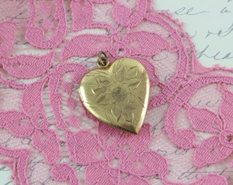 Vintage Sweetheart Locket Charm - Heart Shaped Photo Locket Jewelry - Double Black and White Photo Pendant