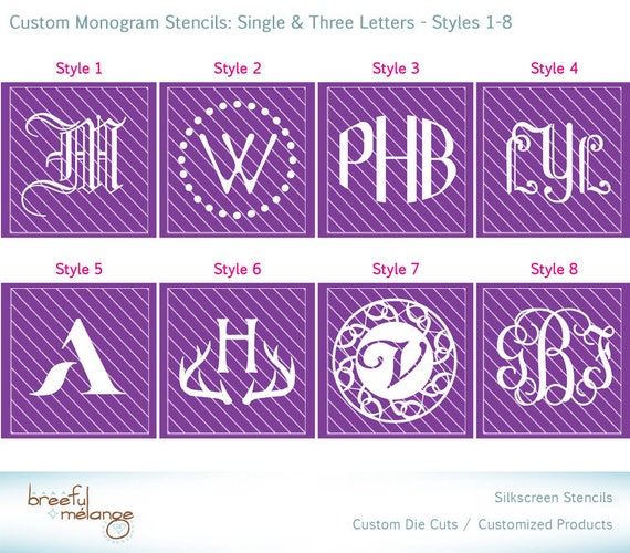 Reusable Glass Etching Stencil Monogram 28 Styles Custom