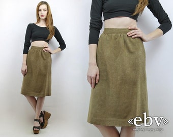 Vintage 70s High Waisted Olive Skirt XS High Waisted Skirt High Waist Skirt Olive Skirt Secretary Skirt Knee Skirt