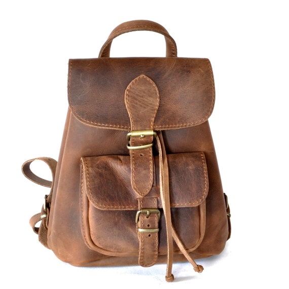 Small leather backpack / Women chestnut brown leather backpack