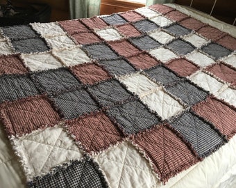 No. 20 red, cream and blue Homespun Rag throw
