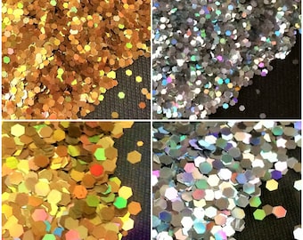 Golden/ Silver Holographic Lasers Nail Glitter Acrylic Powder Dust Hexagon Nail Art Decorations Manicure Tools