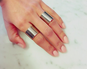 Stainless Steel Tube Ring Band Silver Cigar Band Ring Minimalist Modernist Wide Ring Steel Band Steel Ring Cuff Steel Tube Ring