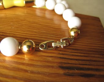 Clearance Vintage Napier Necklace, Long Golden Yellow and White Resin Necklace - Signed Napier