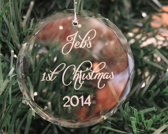 Premier Round Crystal Christmas Ornament, 1st Christmas, Engraved Christmas Ornament