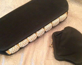 Vintage MAGID Black Rhinestone Evening Clutch Purse