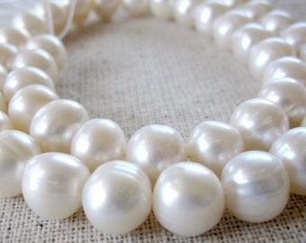 Baroque Pearls, Freshwater Pearls, White Pearls, Ivory Pearls Real Pearls Genuine Pearls Off Round Pearls, Large Pearls 9-10mm Full Strand