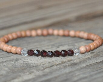 Rosewood Diffuser Bracelet, Garnet, Mala Bracelet, Meditation Bracelet, Gemstone Therapy, Yoga Bracelet, Base Chakra Bracelet, Root