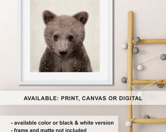 Woodland Bear Print Baby Wall Art Nursery Little Cub Animal Decor Forest Friend PinkeeArt