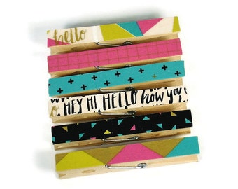 Altered Clothespin Clips Decorative Wooden Clothespins in Hello!
