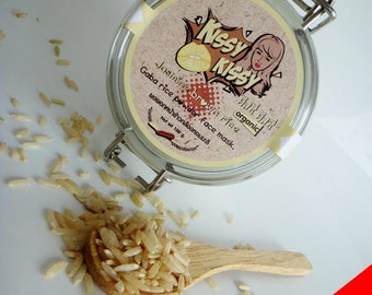 Natural 100%(Hom mali Thai rice)Jasmine gaba rice face mask and scrub 2 in 1 in jar 100g.
