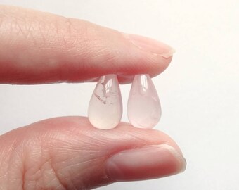 Cute Tiny Rose Quartz Half Top Drilled 6x10 mm mini Teardrops One Pair G6607