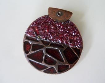 great vintage Burgundy and copper pendant