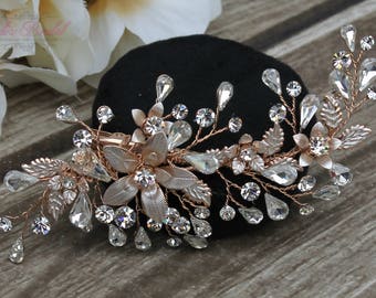 FAST SHIPPING!!! Rose Gold Bridal Hair Comb, Rose Gold Wedding Hair Comb, Hair Comb, Swarovski Hair Comb, Headpiece, Crystal Headpiece