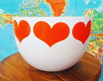 Enamel Heart Bowl, Red And White Enamel Bowl, Large Vintage Arabia Finland Bowl, Kaj Franck, Enamel Bowl, Mid Century Bowl, Finland Bowl