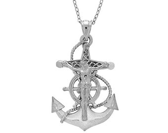 Sterling Silver Anchor, Mariner Crucifix Pendant, Crucifix Pendant, Crucifix Jewelry, Mariner Jewelry, Religious Jewelry, Mariner