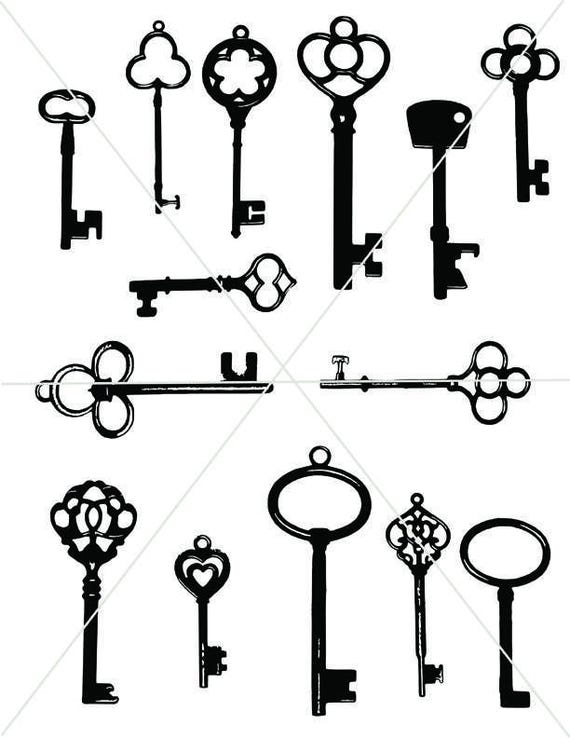 Download Silhouette Keys SVG Key Images Clipart Antique Keys