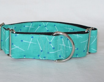 Pins and Needles Martingale Dog Collar - 1.5 or 2 Inch - teal blue turquoise sewing fun