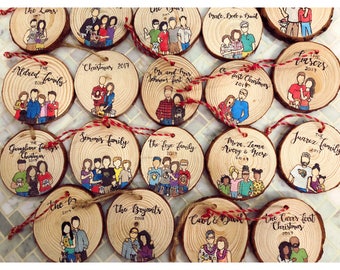 Family Ornament,Housewarming Gift,Family Cartoon,Custom Family Portrait,Custom Ornament,Wood Ornament,Personalized Gift,Custom Cartoon
