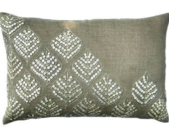 Decorative Oblong / Lumbar Throw Pillow Covers Accent Pillow Couch Sofa Pillow Case 12x16 Linen & Mother Of Pearl Pillow Cover - Leaf Pearl