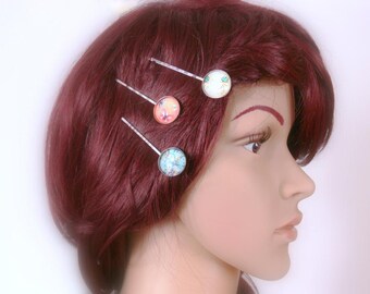 Hair clips set of 3, Bobby pin, hair clip, hair pin flower, silver hair clip, hair pin, hair jewelry pastel, Rockabilly