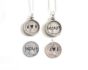 Wedding Sixpence . six pence . personalized sixpence . something old new borrowed blue . love token sixpence . wedding charm . custom coin