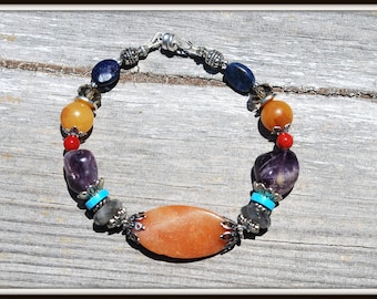 Red Orange Aventurine Bracelet, Mixed Stone Bracelet, Stone and Gems Bracelet, Colorful Mixed Bracelet, Colorful Mixed Stone Bracelet