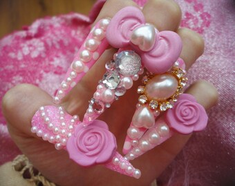 Pink Hime Kawaii 3D Deco Gyaru Lolita Princess Nails
