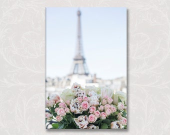 Paris Photo on Canvas, A Paris Balcony, Eiffel Tower, Roses, Gallery Wrapped Canvas, Large Wall Art, French Travel Home Decor