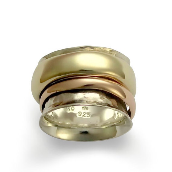 Spinner ring Wedding band silver yellow rose gold ring