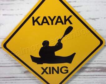 Kayak Xing Mini Metal Yellow Caution Crossing Sports Sign 6"x6" or 12"x12" NEW (2 sizes available)