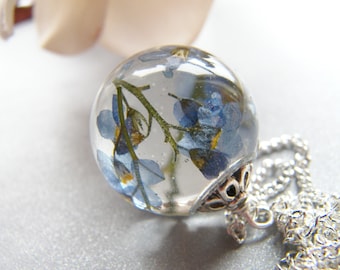 Forget me Not Necklace, Flower Necklace, Something Blue, Remembrance Necklace, Resin Jewellery, Gift for Her, Inspirational, Real Flower