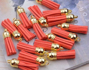 1.5" mini tassels, wholesale tassel, tassles, leather tassle, tassels for jewelry, tassel wholesale, 50 Torrid Orange suede leather tassels