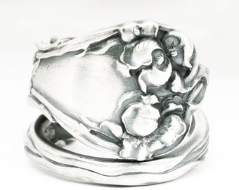Iris Flower Ring, Sterling Silver Spoon Ring, Vintage Alvin Co Majestic of 1900, 925 Floral Ring, Handmade Gift, Customized Ring Size (7124)