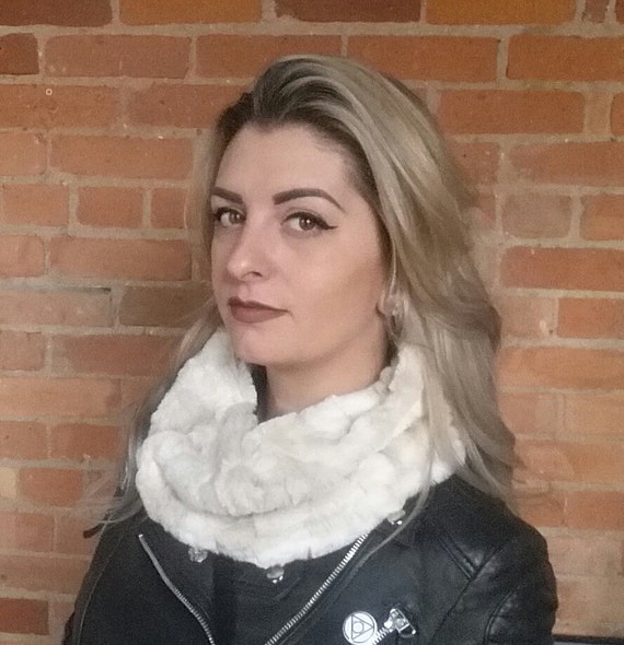 Faux fur scarf infinity scarf. Faux rabbit fur. Minky fur. Rockabilly scarf. Cream infinity scarf. Faux fur cowl. Cowl.