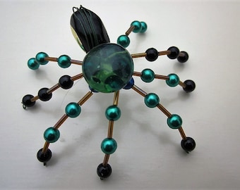 Spider Beaded ,Clear Green Glass,Black,Gold,Blue,