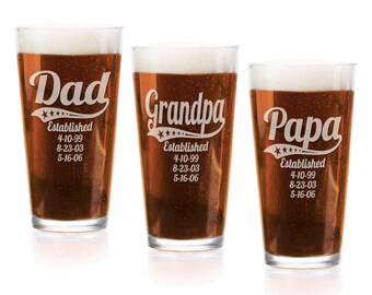 Personalized Dad Daddy Grandpa Fathers Day Pub Glass 16 Oz Engraved Pub Beer Mug Gift for Papa, American Dad, Hero, Birthday, Christmas