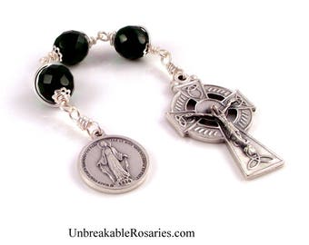 Miraculous Medal Emerald Green Three Hail Mary Rosary Chaplet w Irish Celtic Crucifix by Unbreakable Rosaries