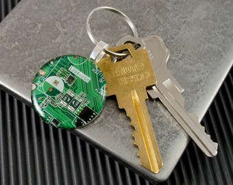Circuit Board Keychain Green, Mens Key Fob, Motherboard Jewelry, Recycled Computer, Electrical Engineer, Computer Geek, Upcycled