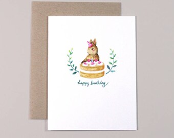 Cake Bun Card // Birthday Card, Bunny Card, Cute Birthday Card