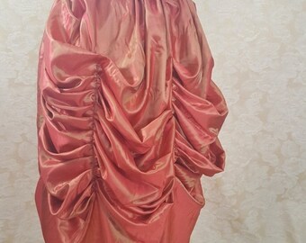 BLACK FRIDAY SALE Tabitha Orange Red Shot Knee Length Bustle Skirt-One Size, Fits 20-42 Inch Waist