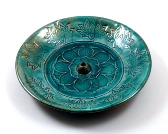 Lotus Incense Burner Handmade Raku Ceramic Pottery