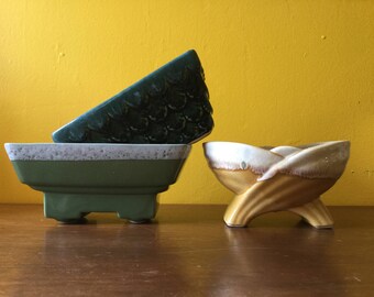 Vintage Planter Set Green Yellow MCM